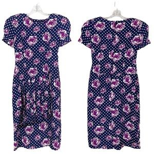 Vintage Hanol Floral Polka Dot Dress Size Small